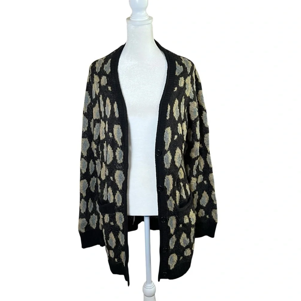 Y2K Monroe & Main Leopard Print Longline Cardigan Sweater Sz Small Indie Boho